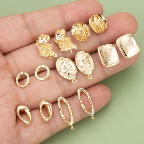 Accesorios para Pendientes DIY Irregulares Chapado en Oro Plata Cobre Relieve Retrato Geométrico para Fabricación Joyería Mujer
