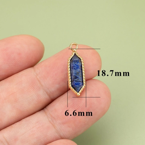 Koperen Natuursteen Zeshoekig Prisma Hanger Goud Verguld Milgrain Rand DIY Sieraden Maken Accessoire Voor Kettingen Oorbellen
