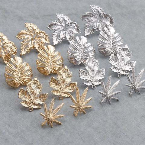 Vintage Copper Leaf Pendants For DIY Earring Jewelry Making 18k Gold Silver Plated Maple Monstera Shape Jewelry Findings