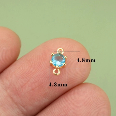 18K Gold Plated Copper Round Mini Zirconia Connector Double Loop Pendants For DIY Earrings Necklace Jewelry Making Accessories