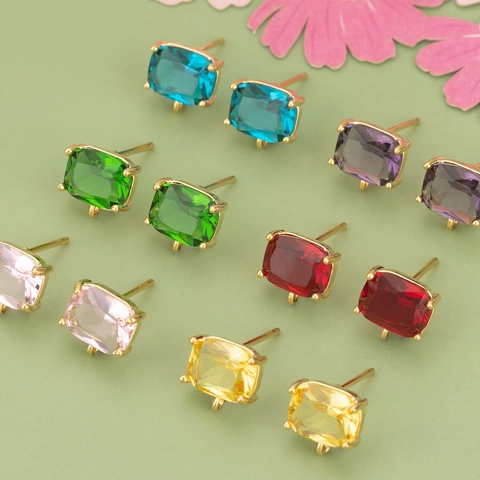 18k Vergulde Geometrische Rechthoek Gekleurd Glas Ingelegde Koperen Hangers Voor DIY Oorbellen Sieraden Maken Accessoires Voor Vrouwen