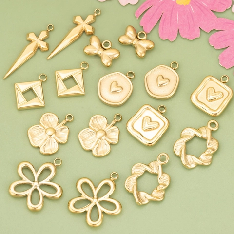 Pendentifs en Acier Inoxydable 316L Nœud Cœur Fleur Charms Dorés pour Accessoires de Fabrication de Bijoux DIY