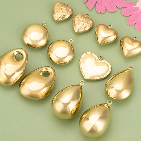 Colgantes de Corazón y Gota de Agua de Acero Inoxidable Chapado en Oro Suministros de Joyería DIY Colgantes Artesanales Pulidos