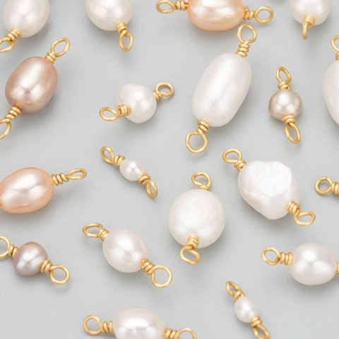 Connecteur Double Anneau en Perle d'Eau Douce Fait à la Main Pendentif Perle Baroque Irrégulière Enroulé de Fil pour Création de Bijoux DIY Bracelet Boucle d'Oreille