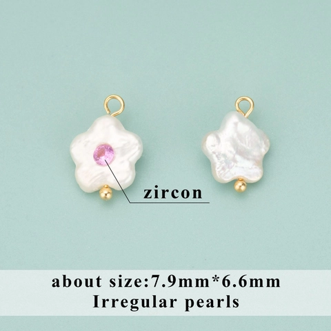Handmade Flower Artificial Baroque Pearl Colorful Zircon DIY Jewelry Pendant Connectors Double Loop For Necklace Earring Making Parts