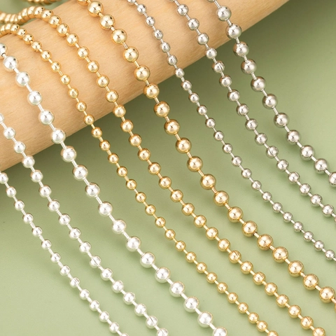 18K Gold Plated Copper Ball Chain Beads For DIY Jewelry Making Accessories Half Finished Necklace Bracelet Bulk Chain Materials