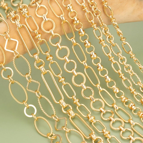 18K Gold Plated Copper DIY Jewelry Making Chain For Bracelet Necklace Minimalist Textured Paperclip Link Chain Accessory