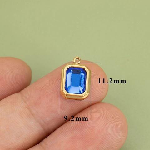 Stainless Steel Rectangular Birthstone Rhinestone Charms DIY Pendants For Jewelry Making Necklace Earrings Accessories