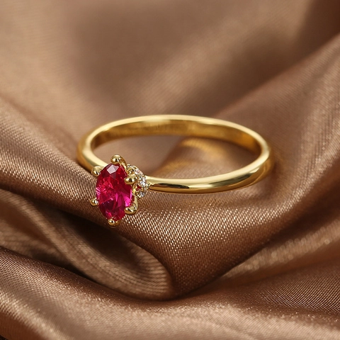 Anillo de Cobre Incrustado de Circonia Roja Estilo Europeo Americano Chapado en Oro Lujo Moda Anillo de Nudillo Mujer