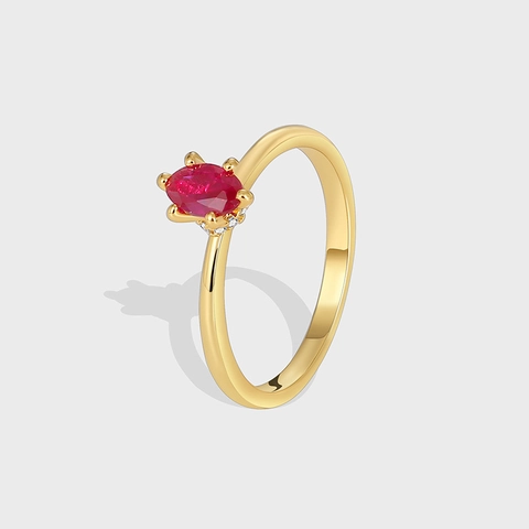 Anillo de Cobre Incrustado de Circonia Roja Estilo Europeo Americano Chapado en Oro Lujo Moda Anillo de Nudillo Mujer