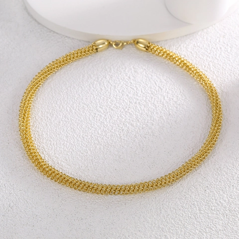Französisches Vintage Minimalistisches Kupfer Choker Halskette Für Damen 18K Vergoldet Geflochtene Textur Gliederkette Schmuck
