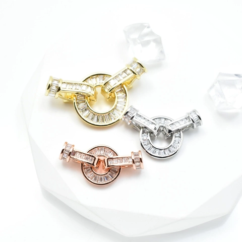 Copper Zirconia Baguette Cut Jewelry Clasp Connector For DIY Necklace Bracelet Making Luxurious Gold Silver Plated Findings