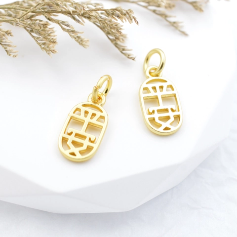 Antiek Goud Hol Ping'an Karakter Legering Hanger Retro DIY Charm Voor Armband Ketting Sieraden Maken Vredesteken Hanger
