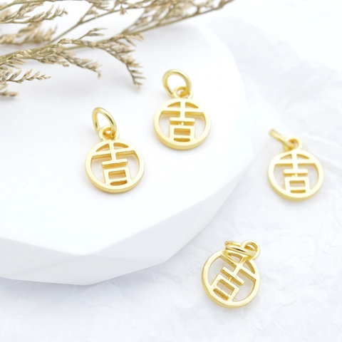 Alloy Electroplated Gold Chinese Character Charms Hollow Round Fu Cai Ji Pendants For DIY Bracelet Necklace Jewelry Making Finding