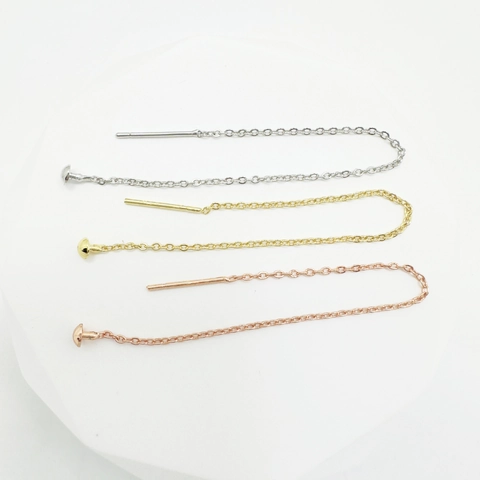 Minimalist Copper Electroplated Long Chain Threader Earrings With Mushroom Head Gold Silver Rose Gold Earring Findings Jewelry