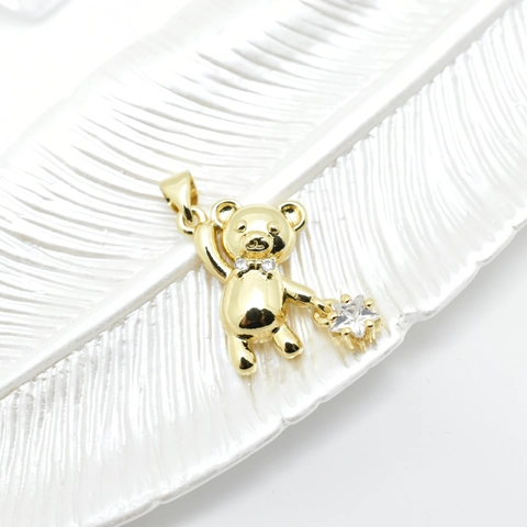 Cute Copper 18K Gold Plated Cartoon Cat Bear Pendants With Cubic Zirconia Star Crown Jewelry Making Pendant For Women