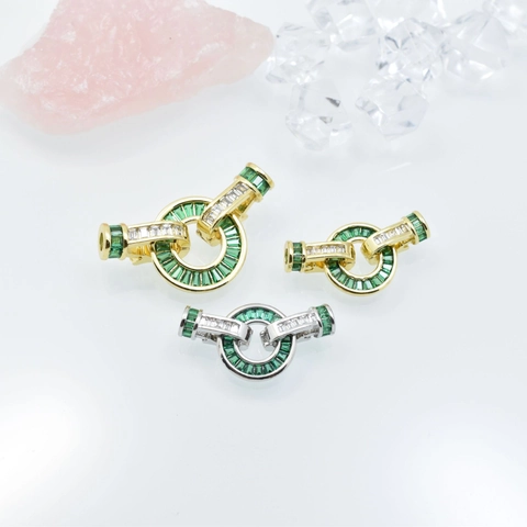 Copper Geometric Jewelry Clasp Connector With Green Rhinestone Minimalist DIY Jewelry Making Findings Gold Silver Clasp