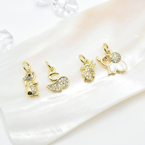 Gold Plated Copper Micro Pave Zirconia Charms Starfish Palm Tree Elephant Rabbit Swan Cloud Pendants For DIY Jewelry Making Accessories
