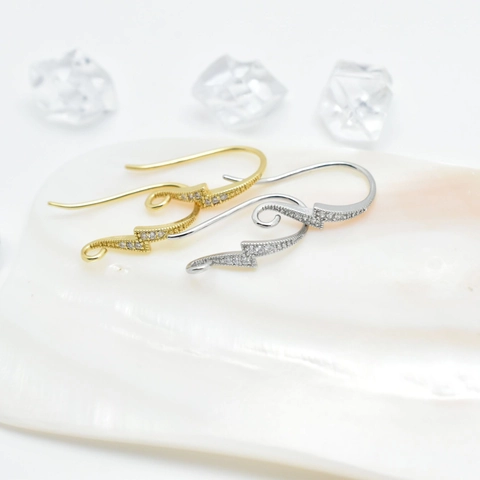 Lightning Bolt Copper Ear Hooks With 925 Sterling Silver Earring Post Gold Plated Zircon DIY Jewelry Finding Accessories For Women
