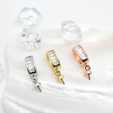 Copper Electroplated Trapezoid Rhinestone Pendant Clasp Connector For Jewelry Making DIY Pearl Pendant Needle Findings