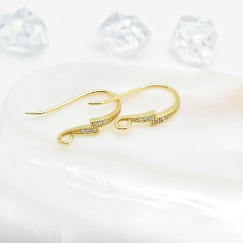 Lightning Bolt Copper Ear Hooks With 925 Sterling Silver Earring Post Gold Plated Zircon DIY Jewelry Finding Accessories For Women