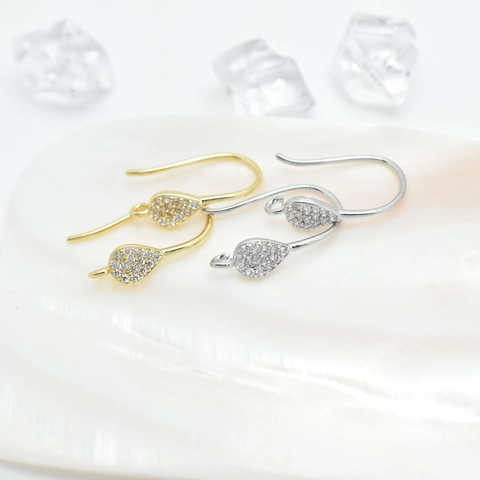 Koperen Waterdruppel Oorringhaken Met Zirconia Pave Minimalistisch DIY Sieraden Maken Accessoires Goud Zilver Verguld