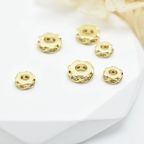 Copper 18K Gold Plated Rhinestone Spacer Beads Twisted Pattern Wheel Shape Jewelry Making DIY Beads Accessories