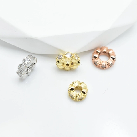 Electroplated Copper Wave Edge Rhinestone Spacer Beads Flower Bead Caps For DIY Jewelry Making Bracelet Necklace Findings