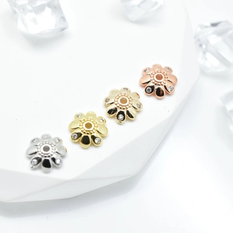 DIY Jewelry Findings Copper Flower Bead Cap Micro Pave Rhinestone Daisy Spacer Bead For Jewelry Making Craft Findings