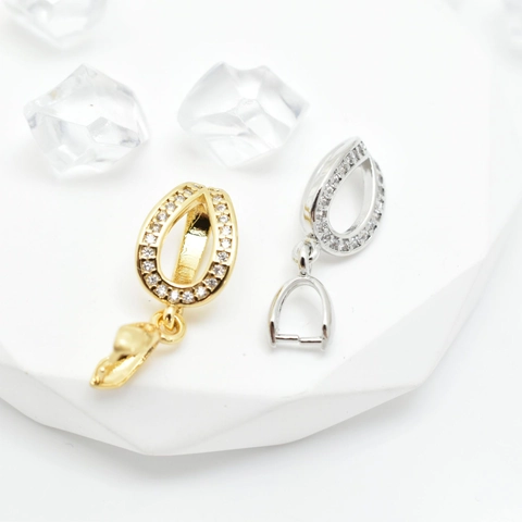 Copper Micro Pave Rhinestone Teardrop Pendant Clasp Pinch Bail For Necklace Making DIY Jewelry Accessories Connector Findings