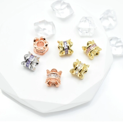 Copper Micro Pave Cubic Zirconia Barrel Spacer Charm Bead For DIY Bracelet Jewelry Making Fashion Women Accessory