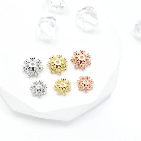 18K Gold Plated Copper Snowflake Bead Caps Micro Pave Zirconia Spacers For Jewelry Making DIY Handcrafted Accessories