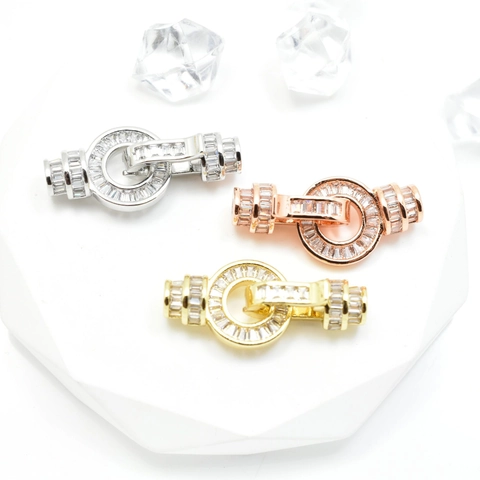 DIY Jewelry Clasp Baguette Rhinestone Connector Clasp Only (Without Chain) Copper Plated 18k Gold Necklace Accessory