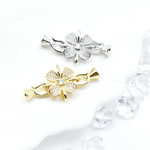 Copper Jewelry Clasp Rhinestone Pave Clover Connector Necklace Bracelet DIY Making Materials Gold Silver Plated Jewelry Buckle