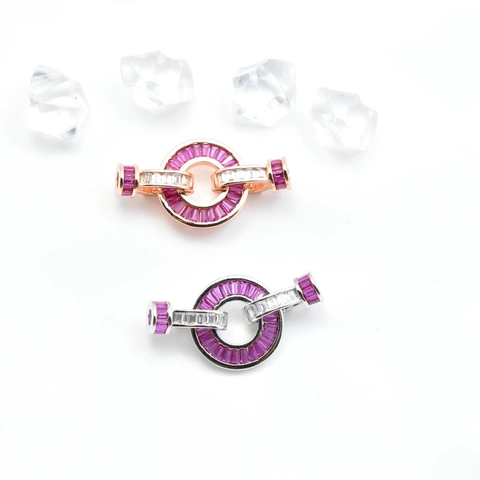 DIY Copper Jewelry Connector Round Disk Clasp With Zirconia For Necklace Bracelet Making Colorful Red Green Stone Clasp