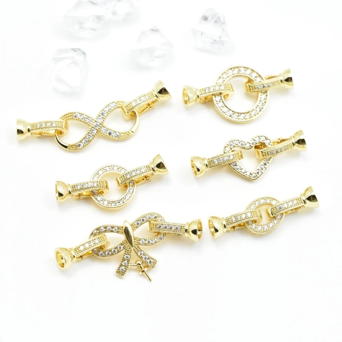 Copper Rhinestone Jewelry Connector Clasp Heart Bow Infinity DIY Necklace Bracelet Findings Gold Silver Rose Gold Plated