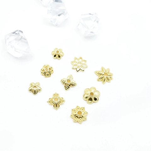 18K Gold Plated Copper Flower Bead Caps Hollow Flower Spacer Beads For DIY Jewelry Making Bracelet Necklace Findings Crafting