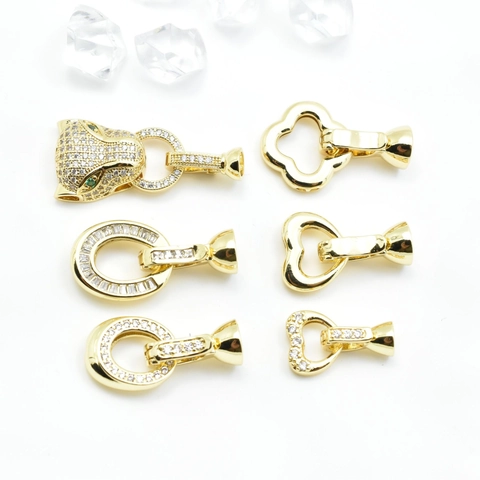 Zirconia Inlaid Copper DIY Jewelry Connector Clasp Leopard Heart Clover Pendant Hook For Necklace Bracelet Making Finding