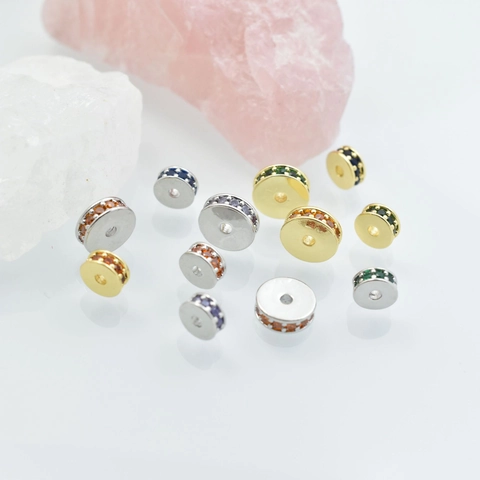 Copper Rondelle Spacer Beads With Colorful Zirconia Inlay DIY Jewelry Making Accessories Gold Silver Plated Wheel Beads For Bracelet Necklace