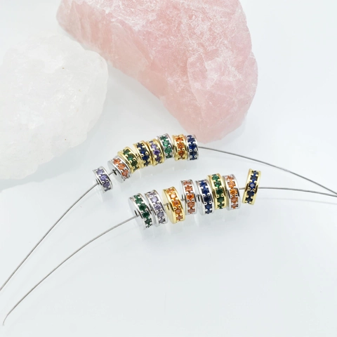 Copper Micro Pave Colored Zircon Wheel Spacer Beads For DIY Jewelry Making Gold Silver Plated Colorful Beads DIY Accessories