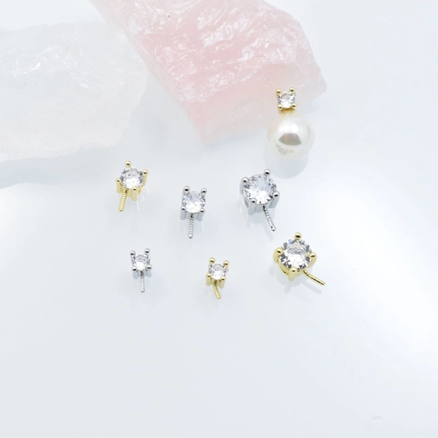 Classic Four-Prong Round Zirconia Pendant Base Gold Silver Plated Copper DIY Jewelry Finding Empty Tray For Necklace
