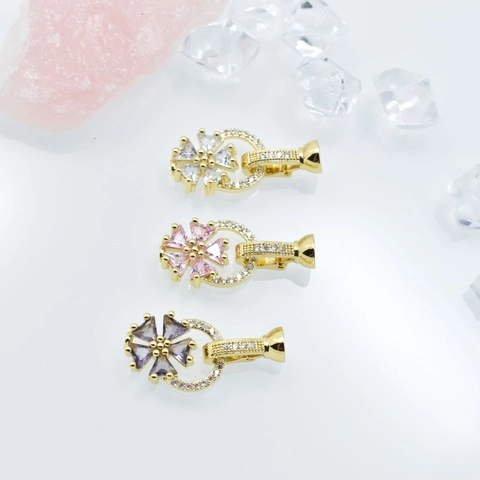 Copper Flower Jewelry Connector Clasp Rhinestone Inlaid DIY Necklace Bracelet Beading Findings Handcraft Jewelry Making Parts