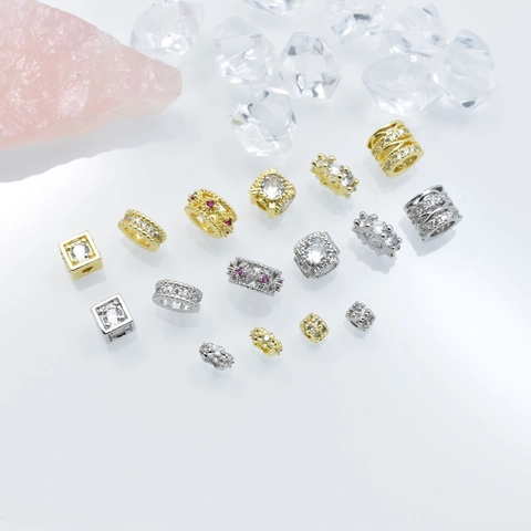 Cubic Zirconia Copper Spacer Beads For DIY Jewelry Making Square Round Geometric Metal Beads Findings Accessories Gift