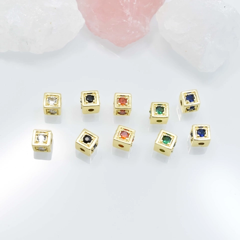 18K Gold Plated Copper Cube Spacer Beads Micro Pave Rhinestone Square Loose Beads For DIY Bracelet Necklace Jewelry Making