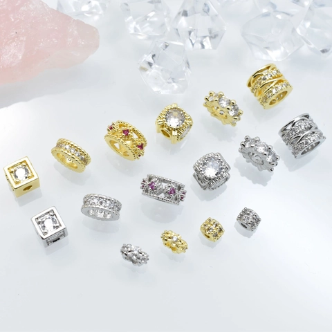Cubic Zirconia Copper Spacer Beads For DIY Jewelry Making Square Round Geometric Metal Beads Findings Accessories Gift