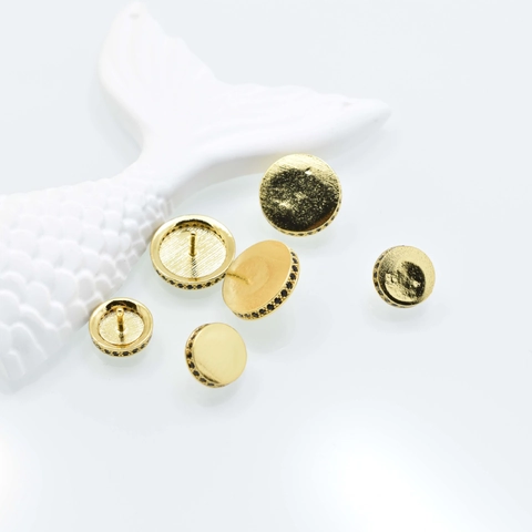 24K Gold Plated Copper Round Mushroom Disc Dzi Bead Base Pendant Finding With Black Zirconia DIY Jewelry Earring Base