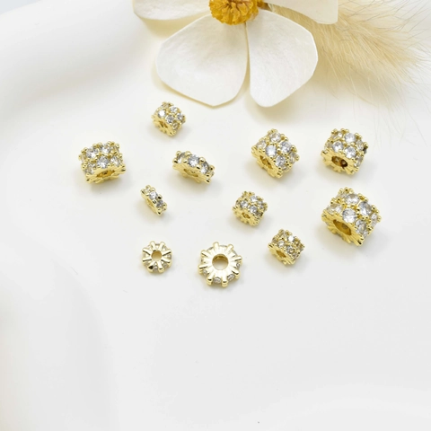 Copper Zirconia Spacer Beads For DIY Jewelry Making Gold Silver Plated Wheel Shape Charms For Bracelet Necklace Accessory