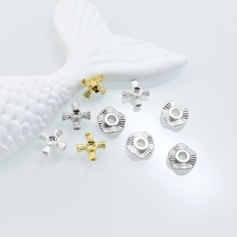 Copper Zircon Cross Spacer Beads DIY Jewelry Findings Gold Silver Plated Wave Edge Charms For Bracelet Necklace Crafting