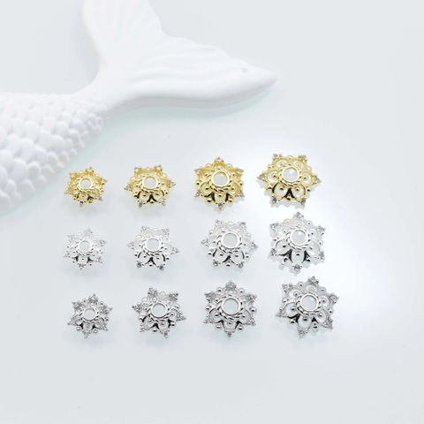14K Gold Plated Copper Flower Bead Caps Micro Inlaid Zirconia Hollow Spacer Beads For DIY Jewelry Making Bracelet Accessories