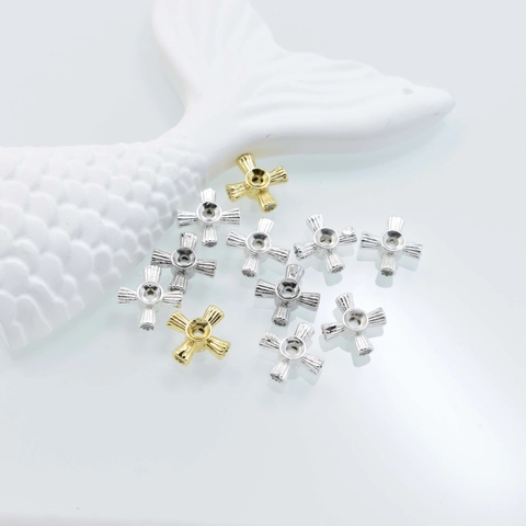 Copper Zircon Cross Spacer Beads DIY Jewelry Findings Gold Silver Plated Wave Edge Charms For Bracelet Necklace Crafting
